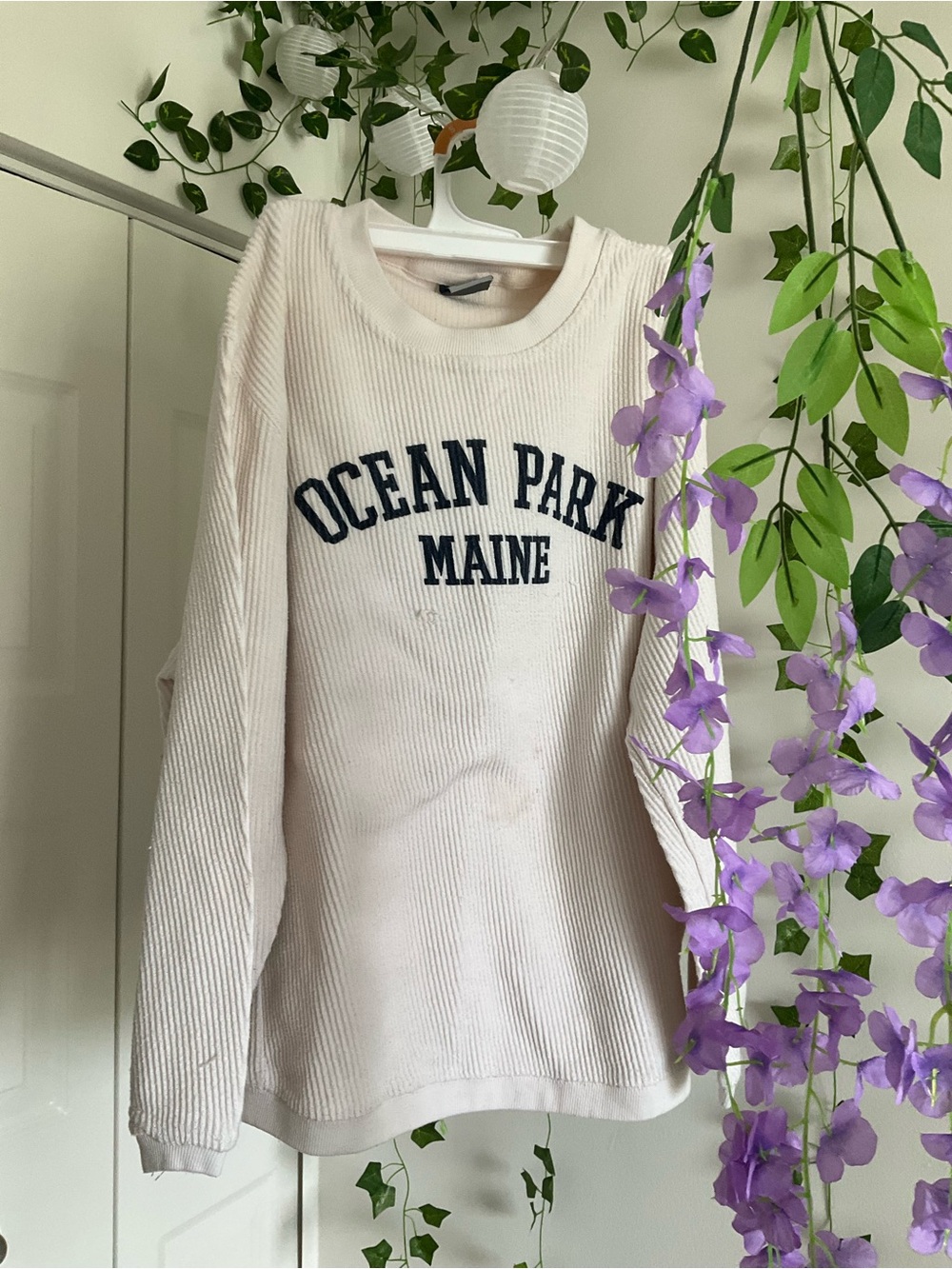 MV Sport Cream Ribbed Crewneck Sweatshirt with Navy Logo